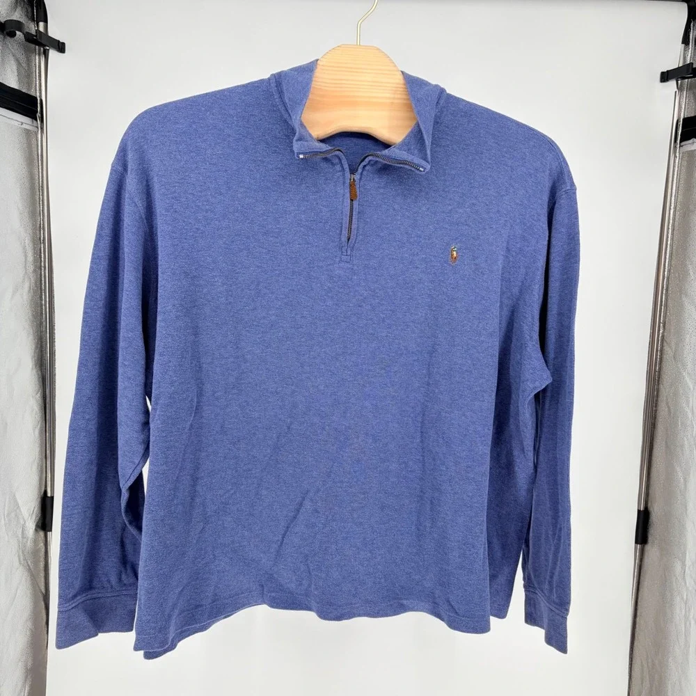 Polo Ralph Lauren Quarter Zip Pullover 3XLT Blue Estate Rib Cotton Mock Neck